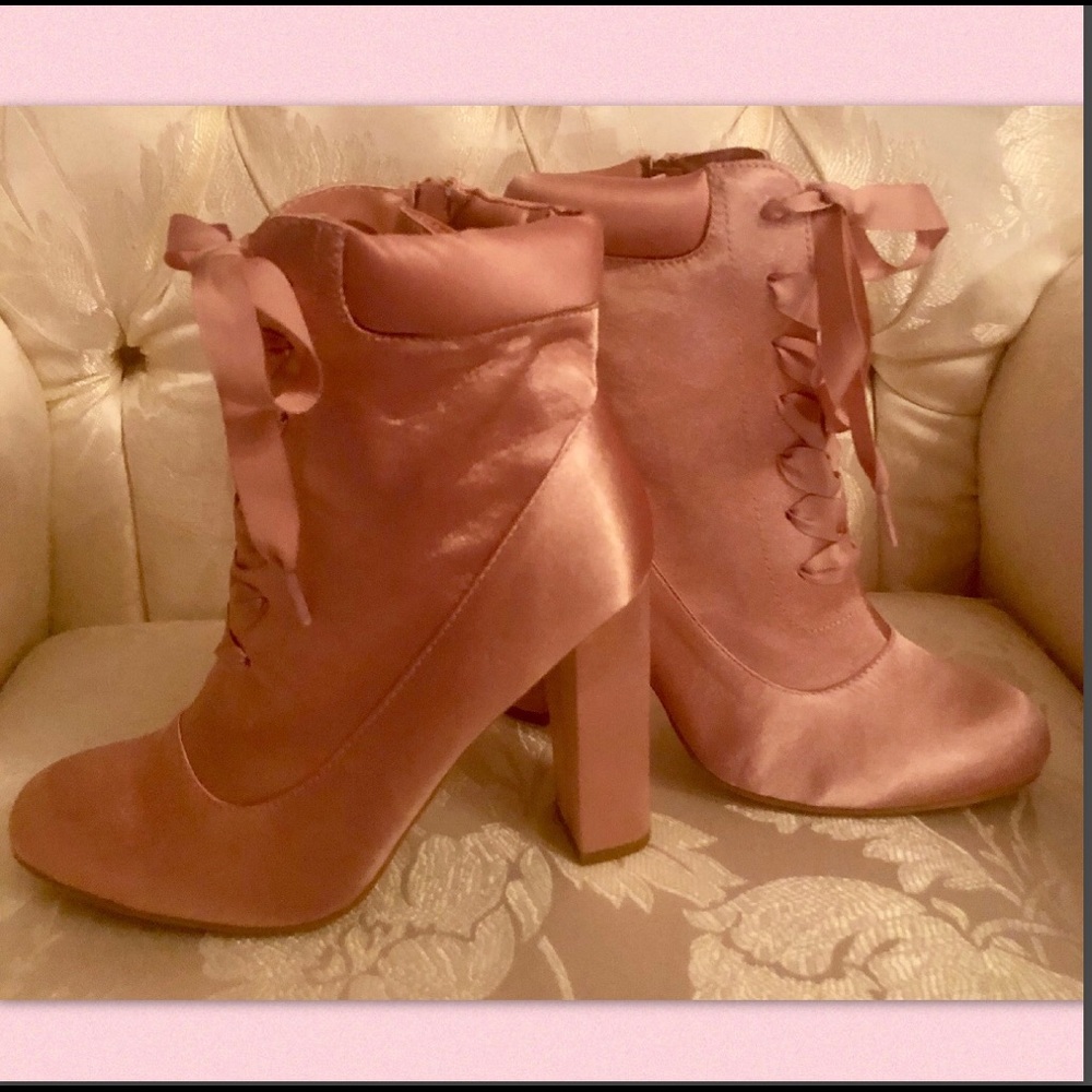 PINK SATIN RIBBON  LACE UP BOOT - Picture 5 of 7